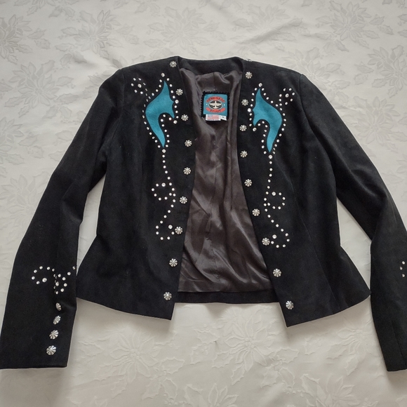 Unique Renegade vintage Swarovski crystals silver concho studs leather cropped